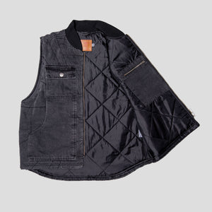 Hoddle Zip Up Carpenter Vest - Black Denim Wash