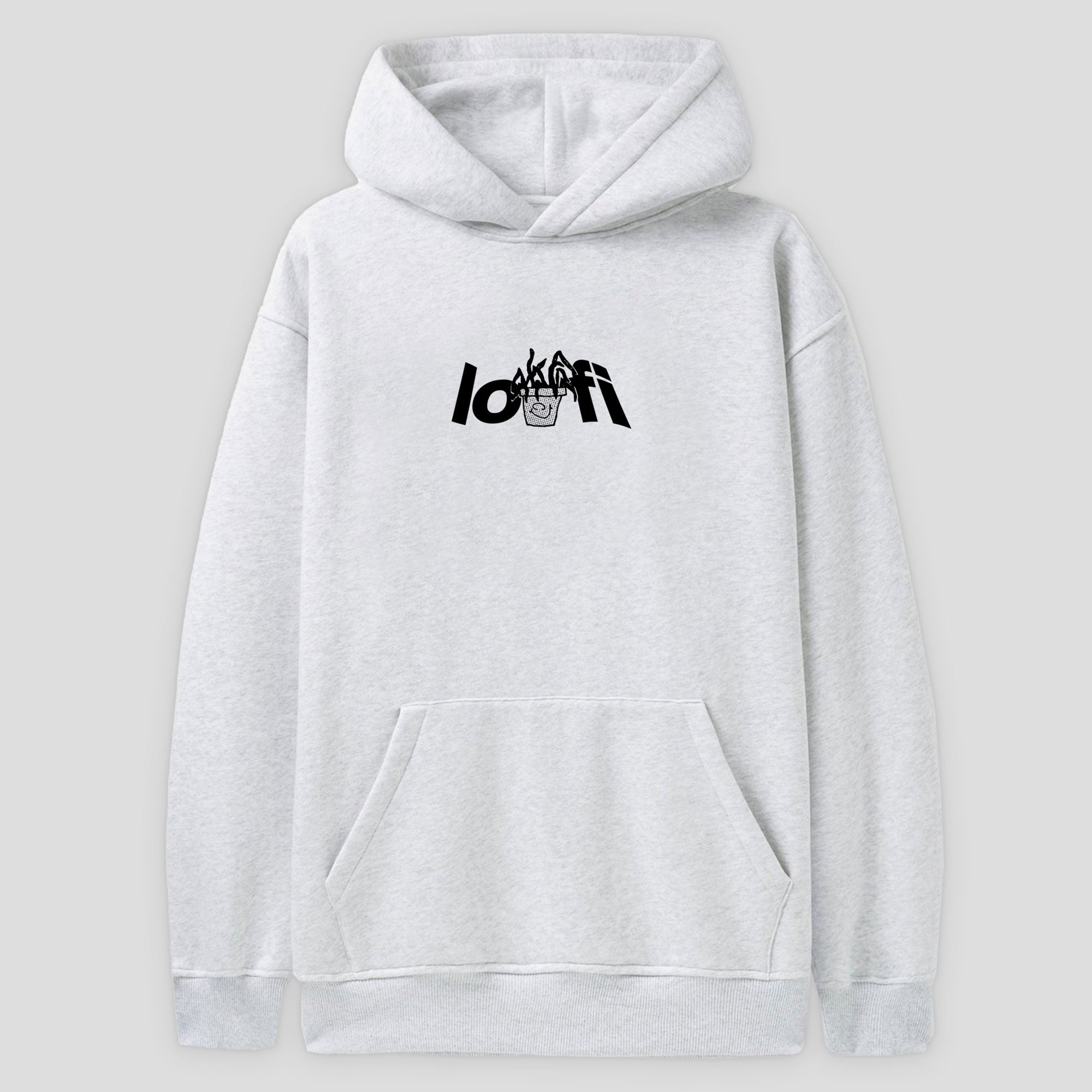 Lo-Fi Plant Logo Pullover Hood - Ash Grey