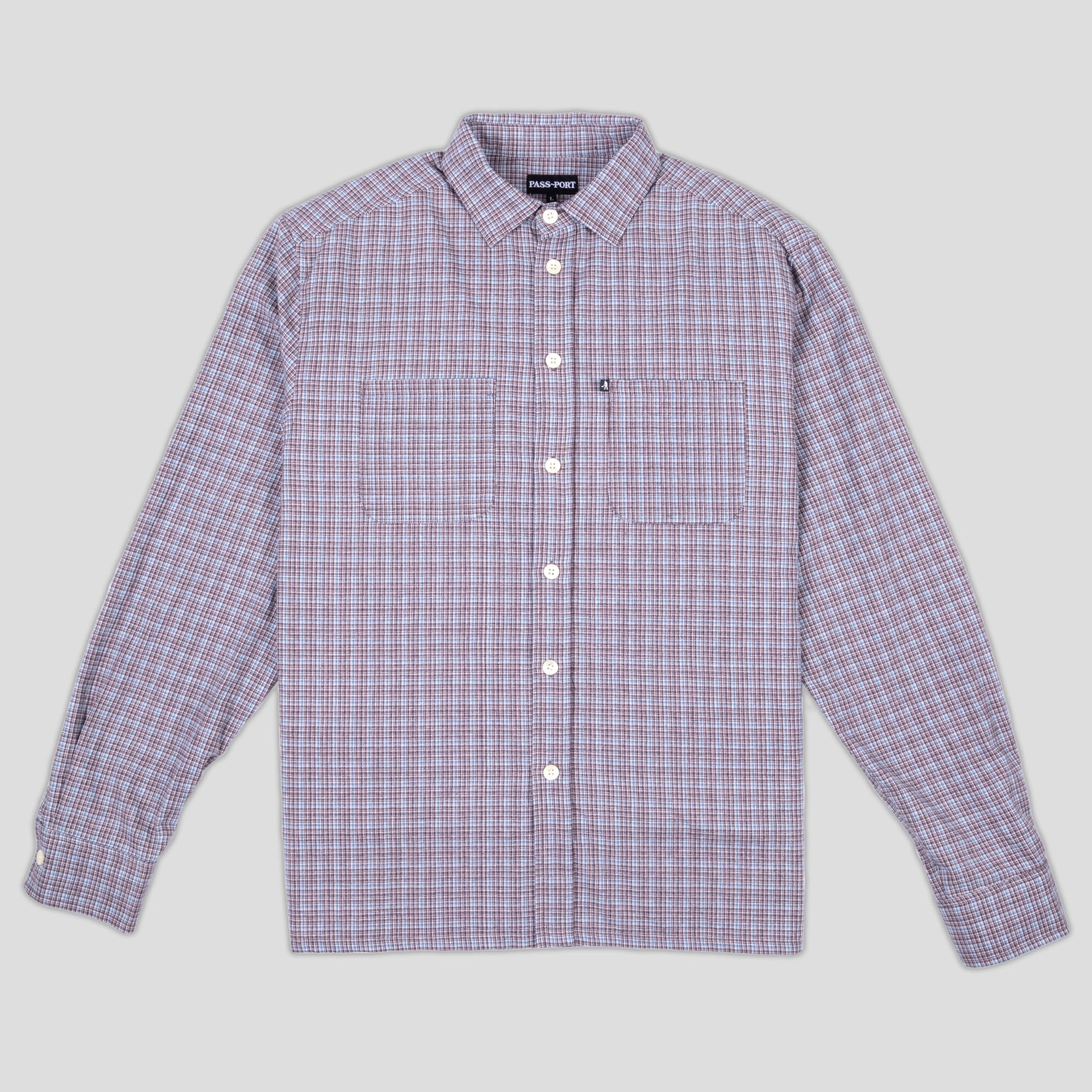 Pass~Port Workers Check Long-sleeve Shirt - Blue Heather