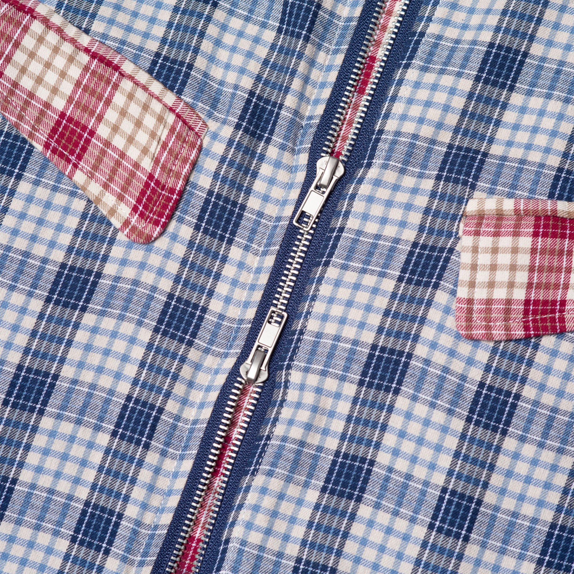 Hoddle Skyline Zip Up Flannel Shirt - Navy Plaid / Red Plaid