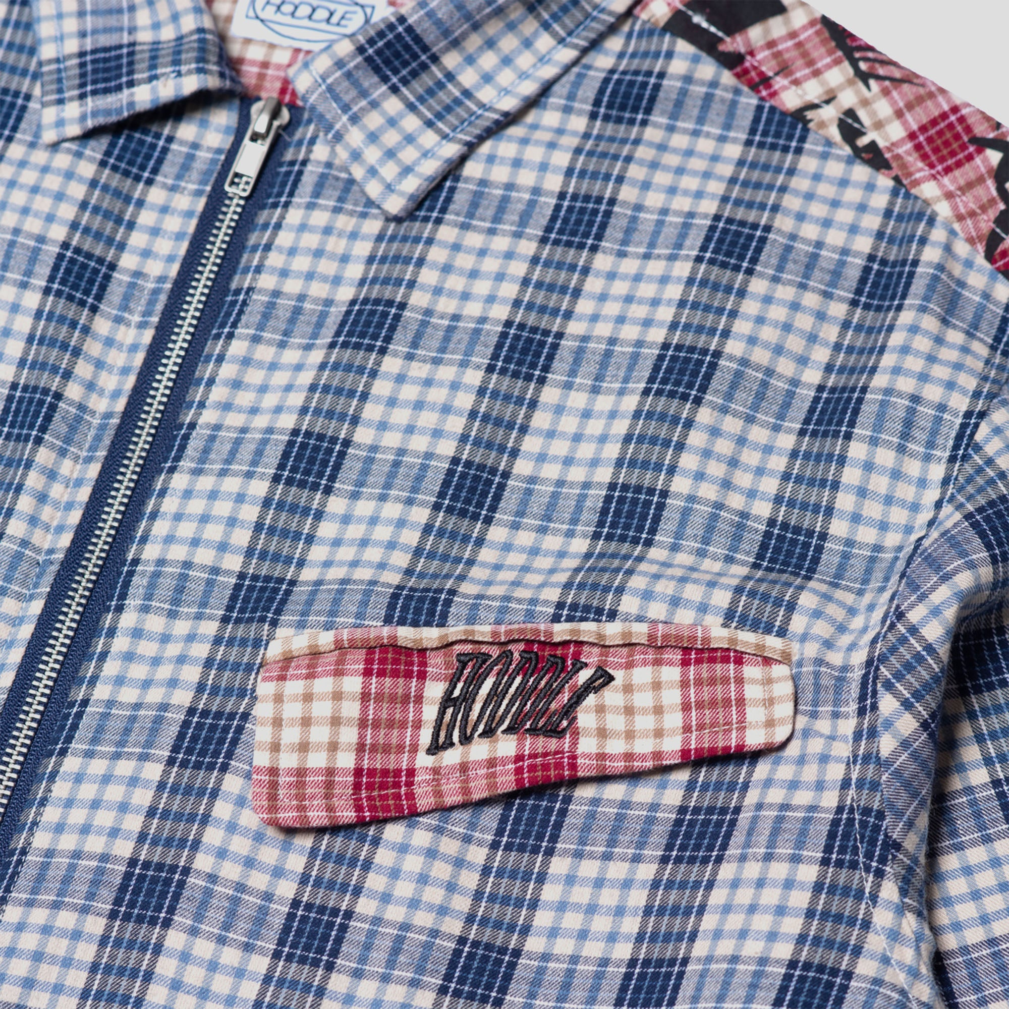 Hoddle Skyline Zip Up Flannel Shirt - Navy Plaid / Red Plaid