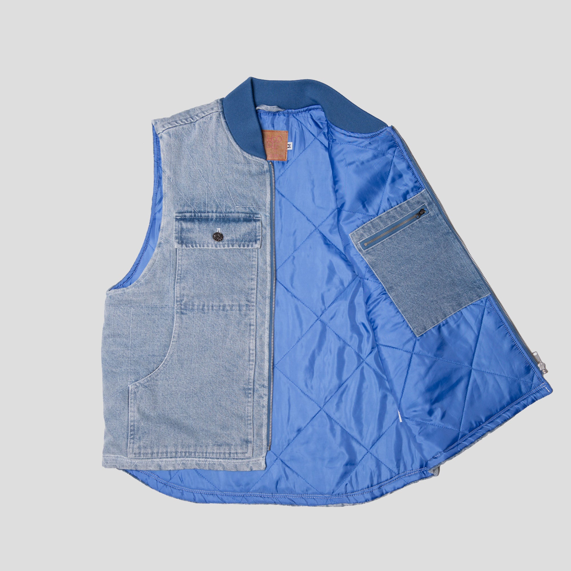 Hoddle Zip Up Carpenter Vest - Blue Denim Wash