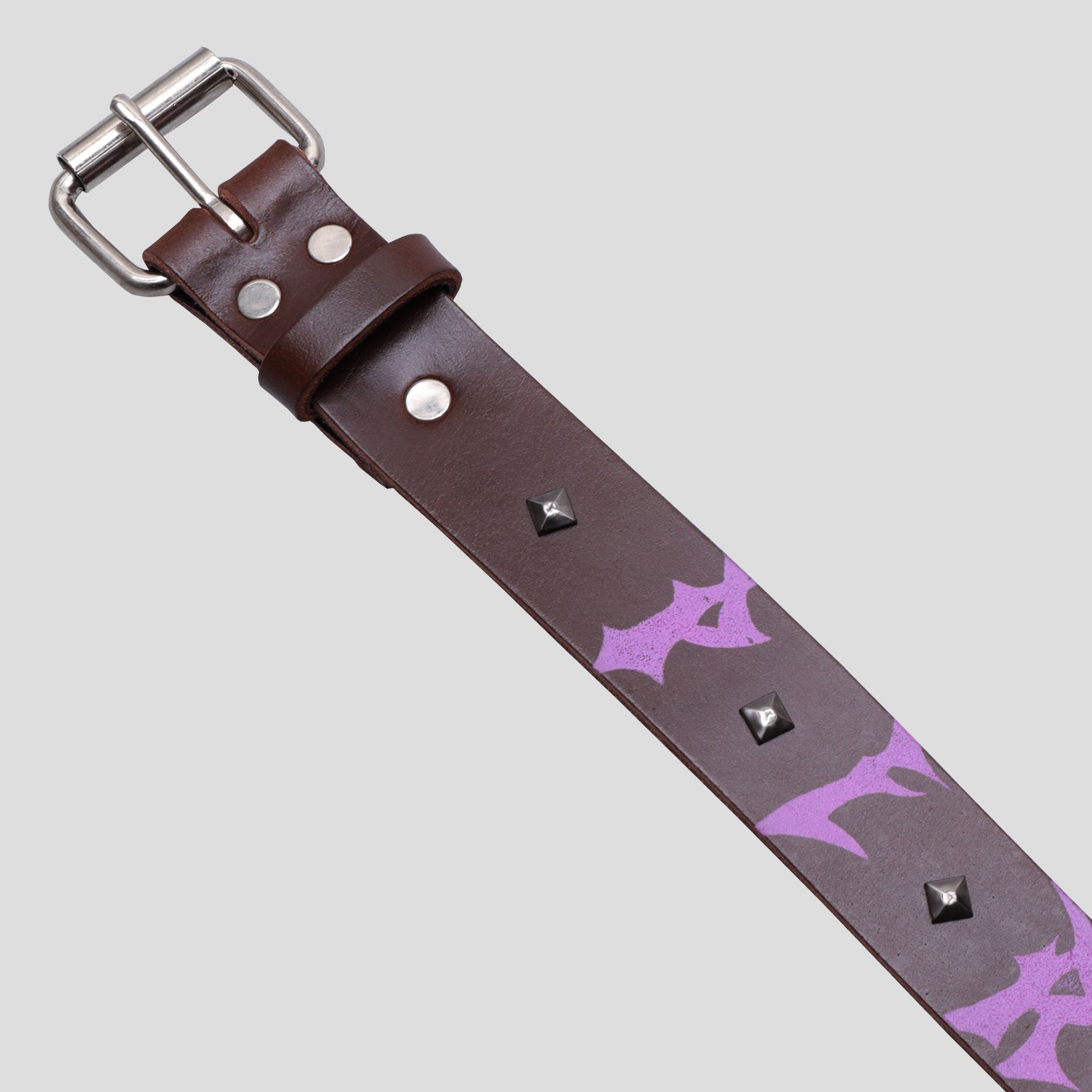 Personal Leather Studded Belt - Brown / Pink / Silver