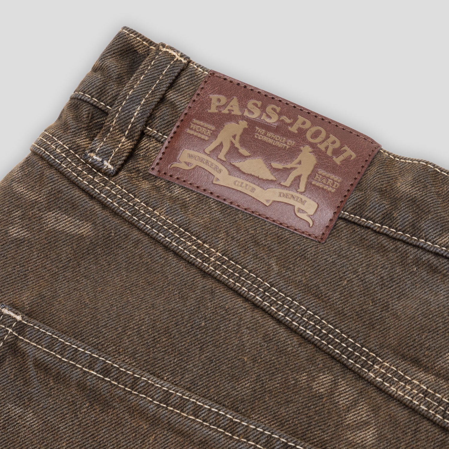 Pass~Port Workers Club Denim Short - Laser Etched Trinkets Over-Dye Brown