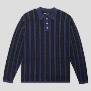 Pass~Port Pattoned Knit Polo Long Sleeve - Navy