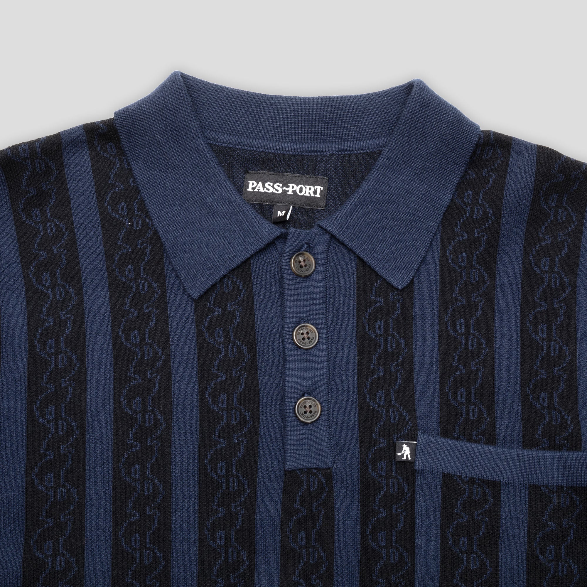 Pass~Port Pattoned Knit Polo Long Sleeve - Navy