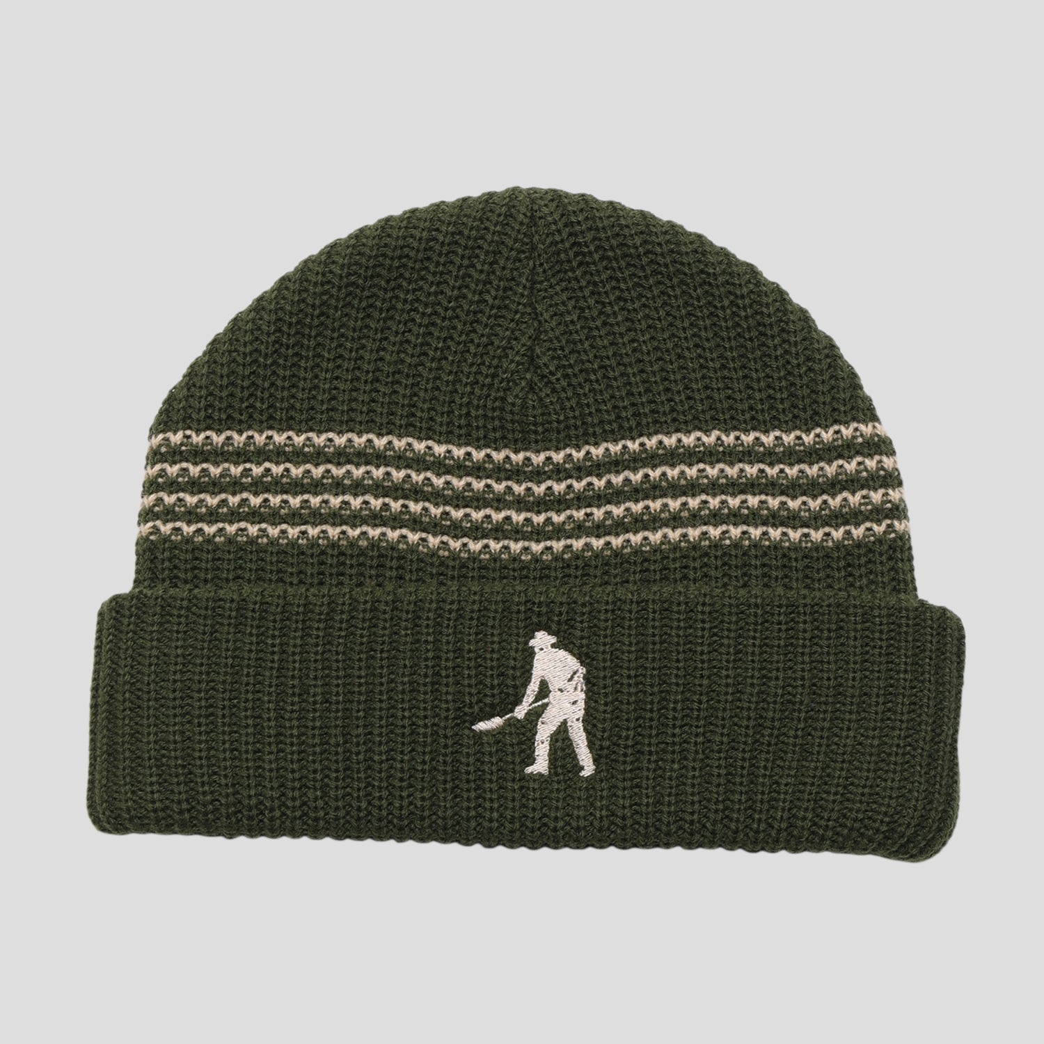 Pass~Port Digger Striped Knit Beanie - Olive / Cream