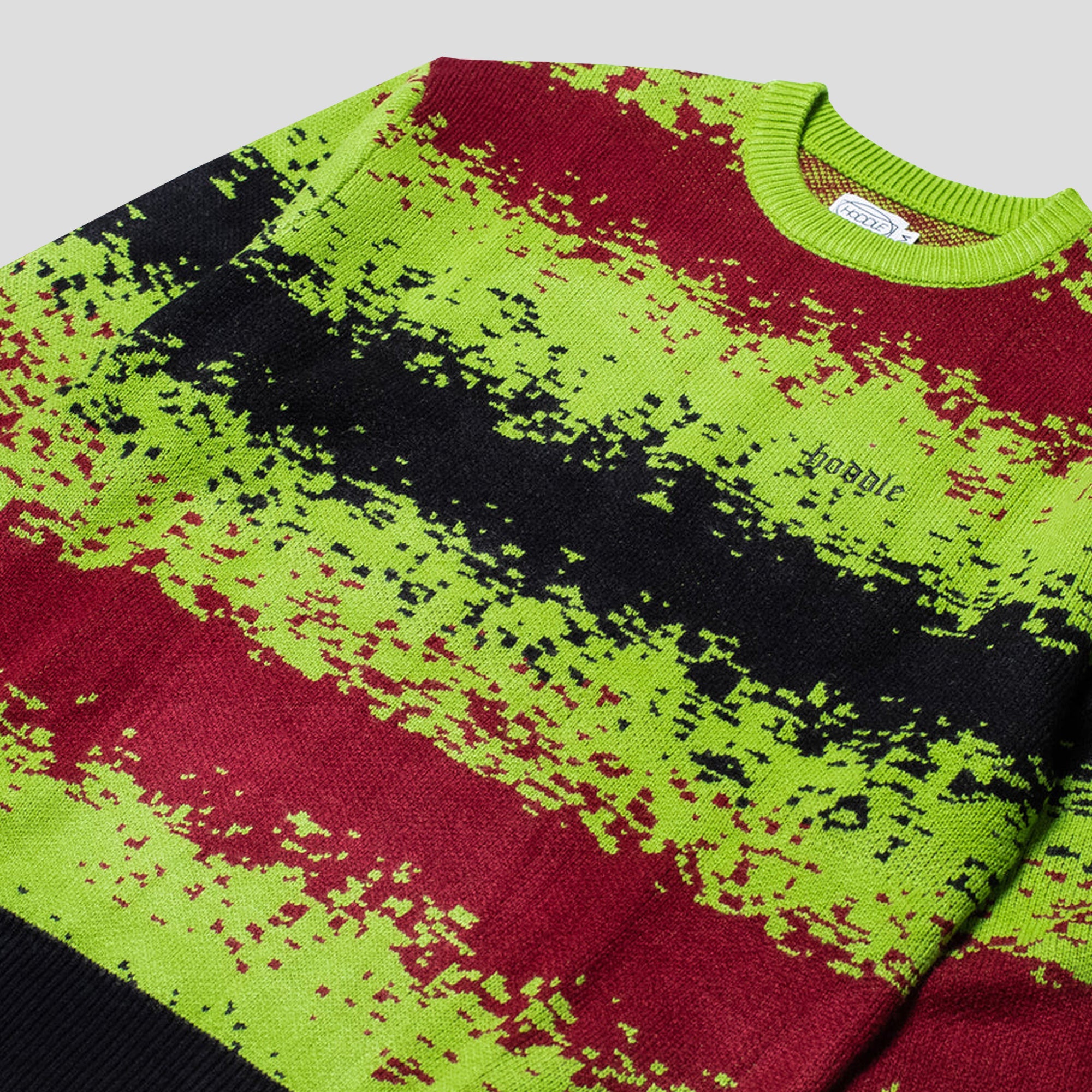 Hoddle Spray Distorted Stripe Knit - Green / Crimson / Black